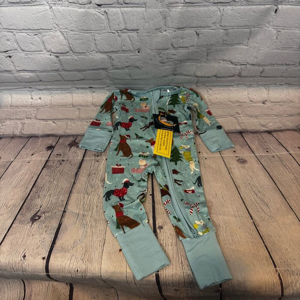 Butter Baby Christmas Dogs Bamboo Zip Romper